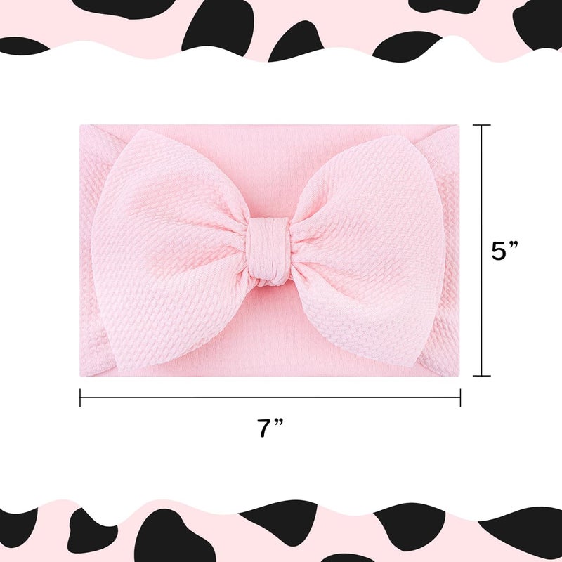 ONENINEDREAM 2Pcs Moo Cow Print 7’’ Hair Bows for Baby Girls Cowgirl Accessories Infant Toddler Baby Girl Headbands Pink Bow Hair Wrap - Image 4